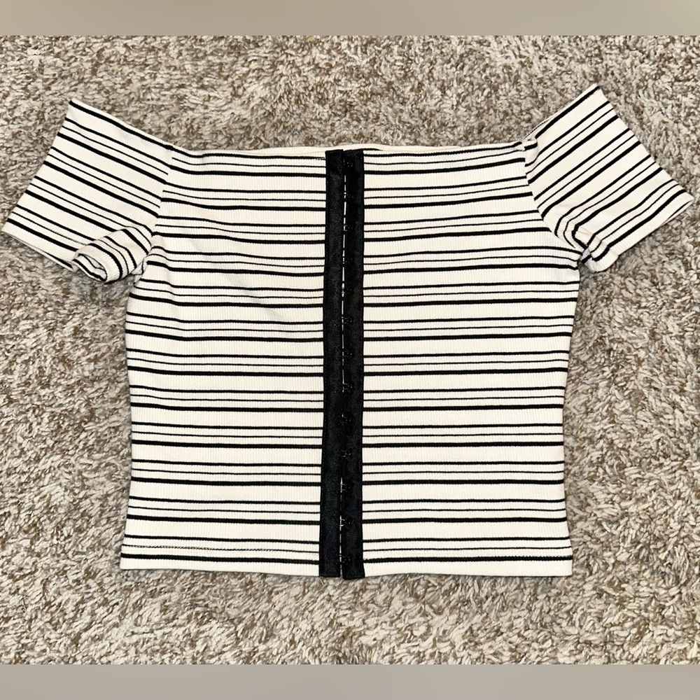Topshop Black and White Striped Crop Top